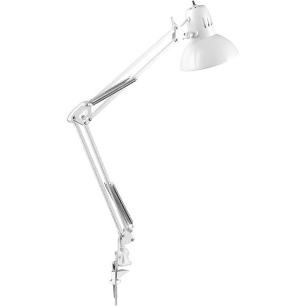 31.5 Inch Swing Arm Clamp-On White Desk Lamp with Nickel Accents, On/Off Rotary